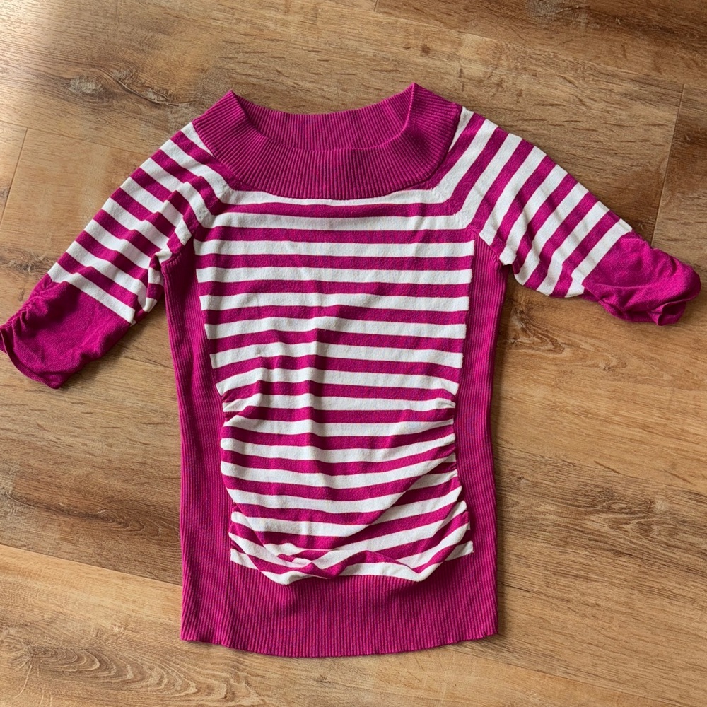 Pink and White Striped Sweater Top